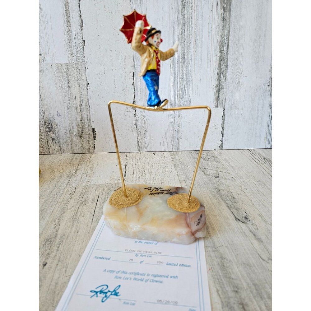 Ron Lee clown high wire umbrella circus vintage gold‎ statues figurine 2000